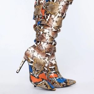 FashionNova Thigh high snake print boots